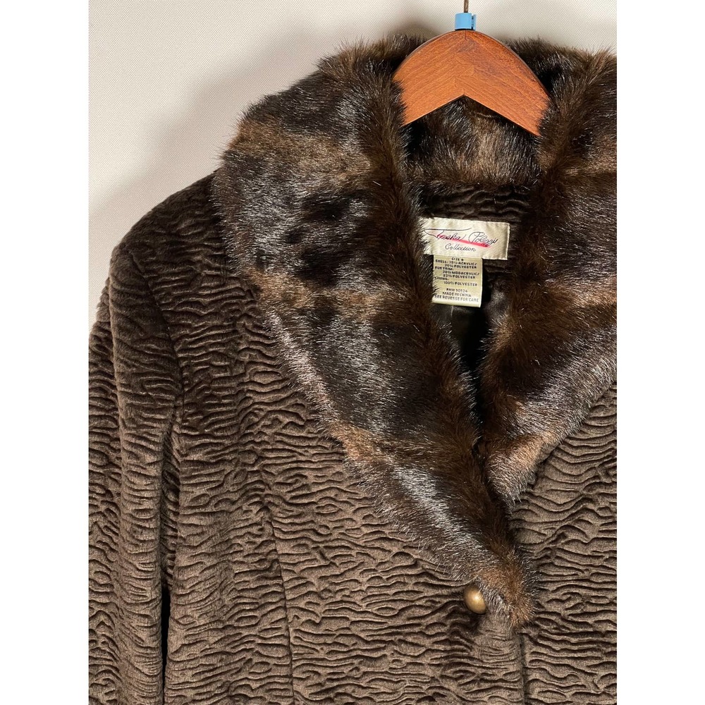 NEW NWT Tasha Polizzi Brown Textured Jacket Faux Fur Collar & Cuffs S M L XL - Picture 2 of 11